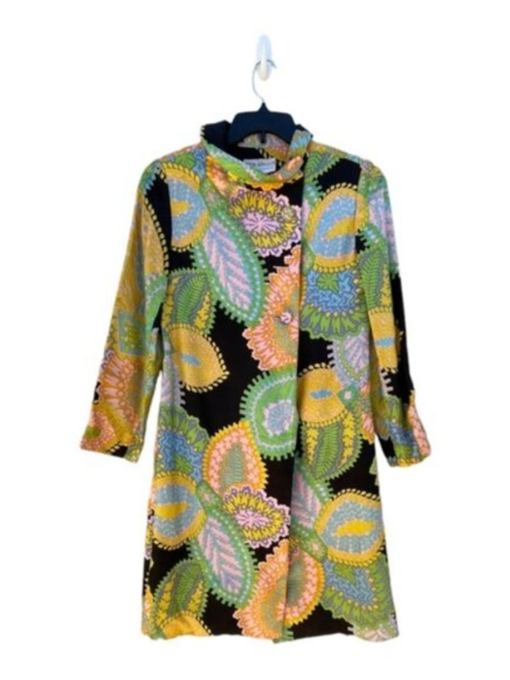 VTG 60s Arkin Imports Joseph Magnin 100% Silk Psychedelic Paisley Topper Coat 10